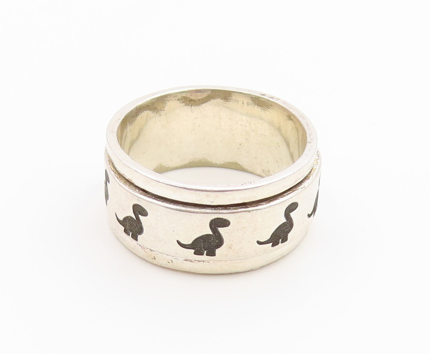925 Sterling Silver Vintage Ring Classic Dinosaur Spinner Band  Sz 8.5  RG36777