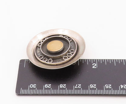 14k Gold & 925 Sterling Silver Vintage Brooch Modernist Circular Pin   BP12546