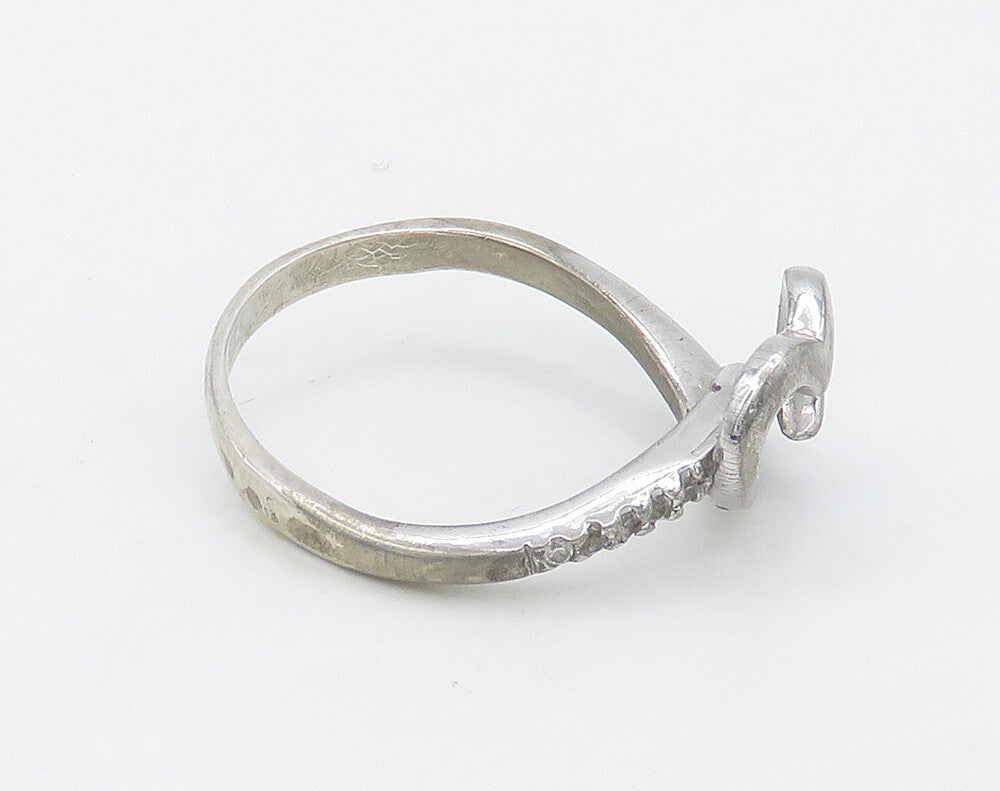 925 Sterling Silver  Vintage Topaz Open Love Heart Band Ring Sz 7.5  RG16208