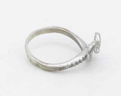 925 Sterling Silver  Vintage Topaz Open Love Heart Band Ring Sz 7.5  RG16208