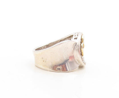 925 Sterling Silver Vintage Ring Designer Oval Topaz Inlay  Sz 8  RG31385