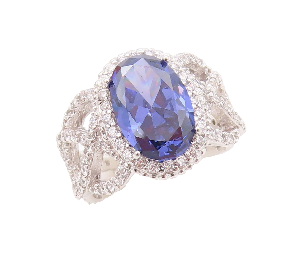 925 Sterling Silver Vintage Ring Designer Cutout Sapphire & CZ  Sz 7.5  RG30577
