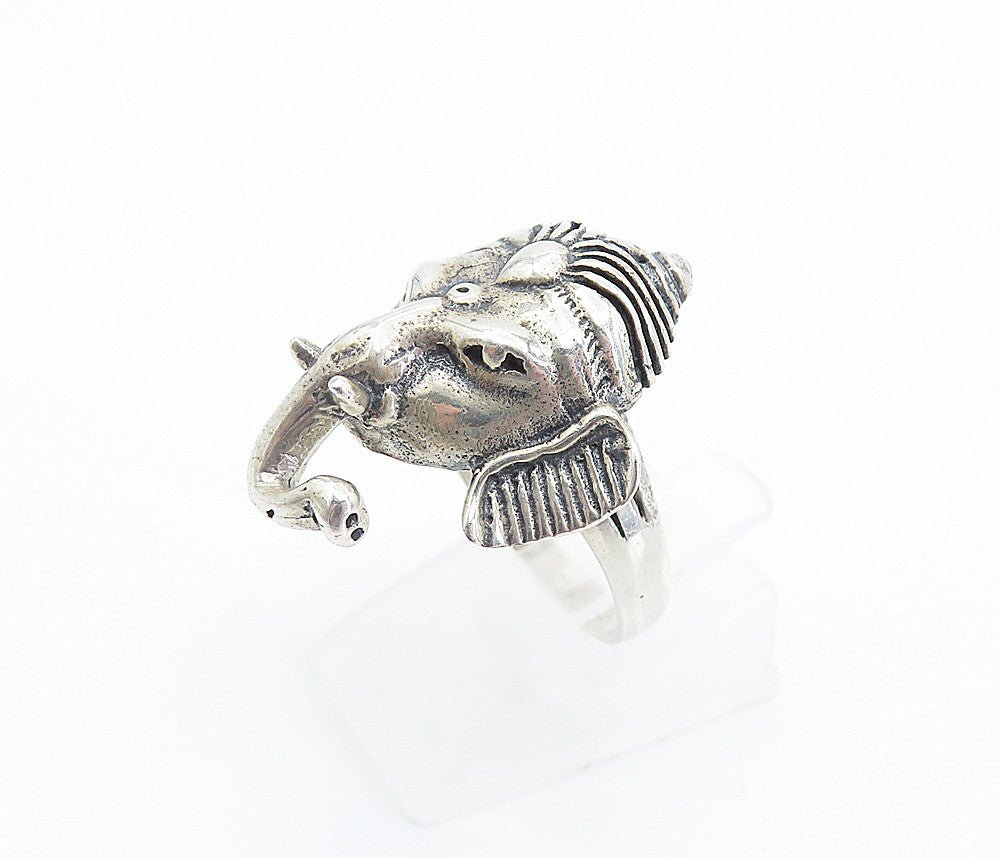 925 Sterling Silver Vintage Ganesh Elephant Head Band Ring  Sz 7.5  RG8096