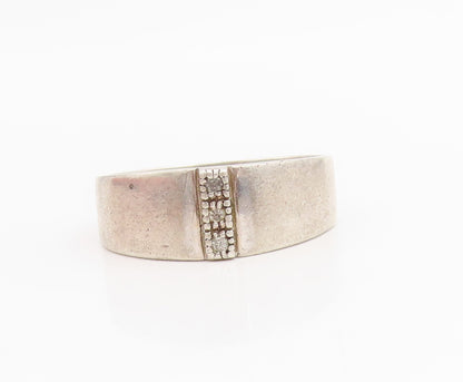 925 Sterling Silver Vintage Ring Real Diamonds Engraved Band  Sz 13.5  RG34800