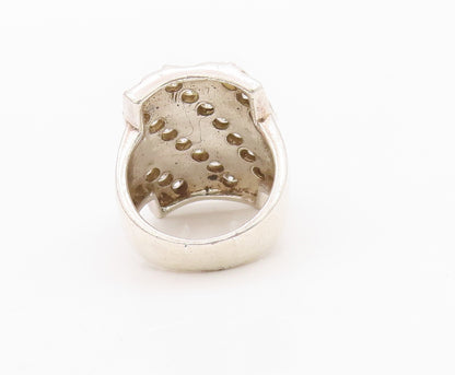 925 Sterling Silver Vintage Ring Beaded & Topaz Bands Inlay Sz 8.5  RG33276