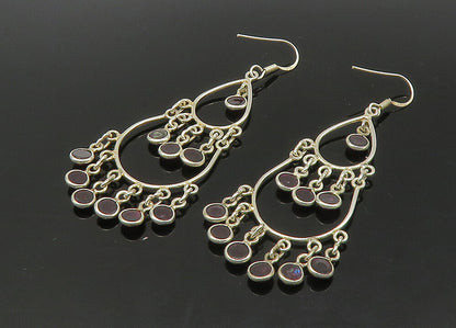925 Sterling Silver  Vintage Cabochon Cut Garnet Chandelier Earrings  EG11138