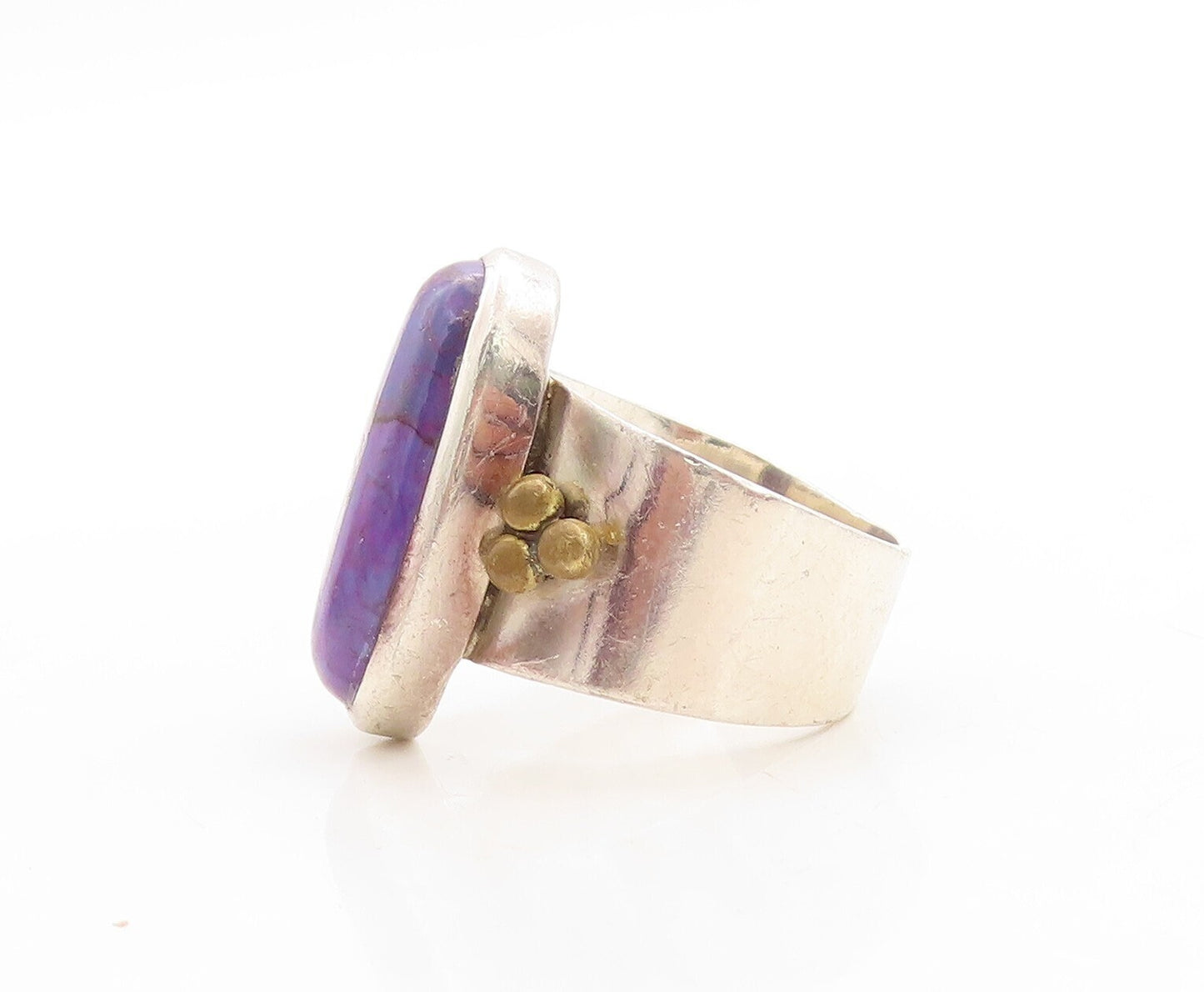 925 Sterling Silver Vintage Ring Oval Cabochon Purple Gemstone  Sz 8  RG31181