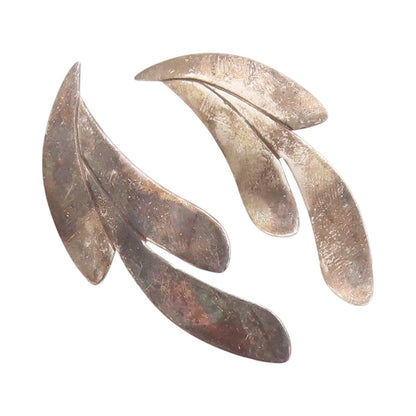 14k Gold 925 Sterling Silver Vintage Earrings Cutout Leaf Design  EG13630