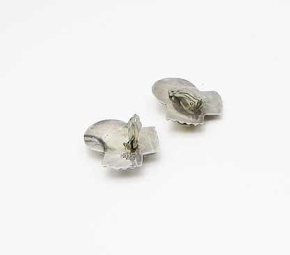 MEXICO 925 Sterling Silver Vintage 2 Tone Ribbon Tie Clip On Earrings EG1916