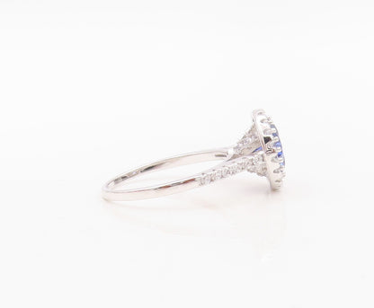 925 Sterling Silver Vintage Ring Round Sapphire & CZ Wedding Ring Sz 7.5 RG30144