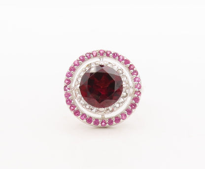 925 Sterling Silver Vintage Ring Round Red & Pink White CZ Rings Sz 7.5  RG29811