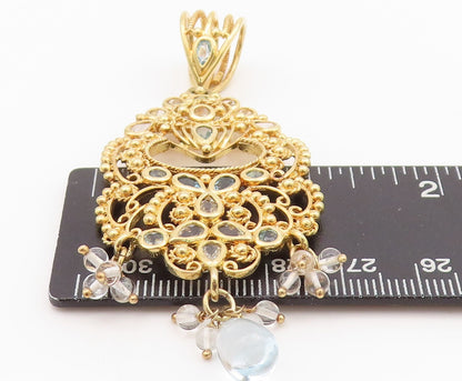 925 Sterling Silver Vintage Pendant Gold Plated Designer Blue Topaz  PT24293