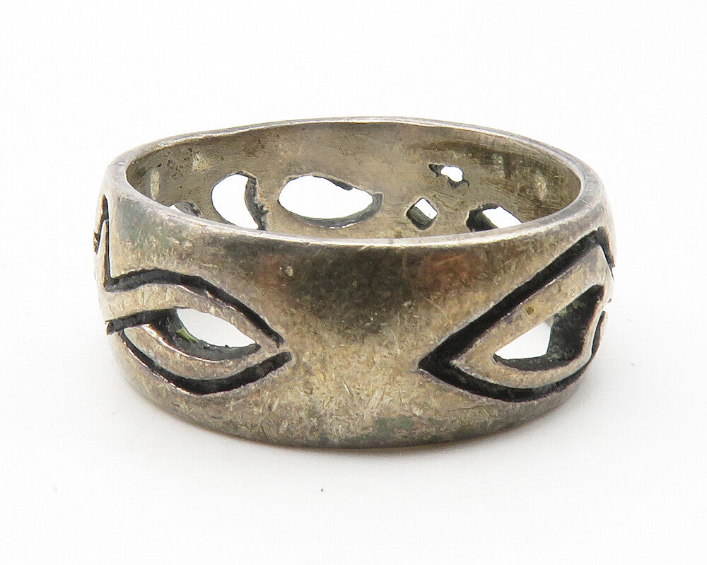 925 Sterling Silver  Vintage Oxidized Outline Pattern Band Ring Sz 9  RG11741
