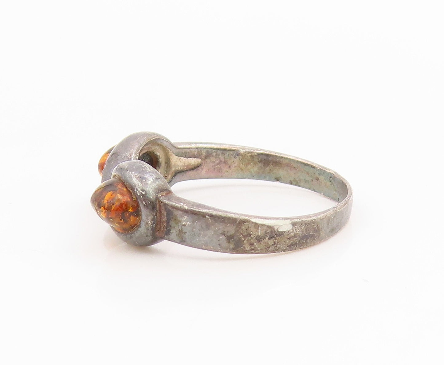 925 Sterling Silver Vintage Ring Baltic Amber Infinity Knot Band Sz 7.5 RG34627