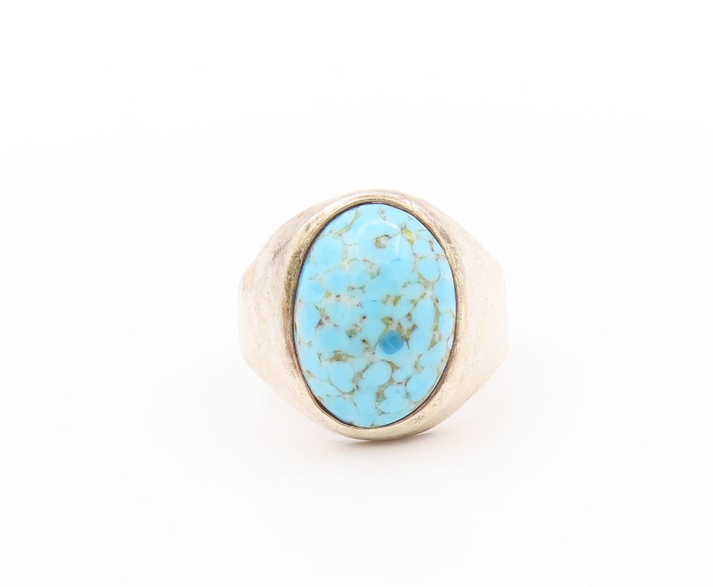 925 Sterling Silver Vintage Ring Designer Cabochon Oval Turquoise  Sz 12 RG32599