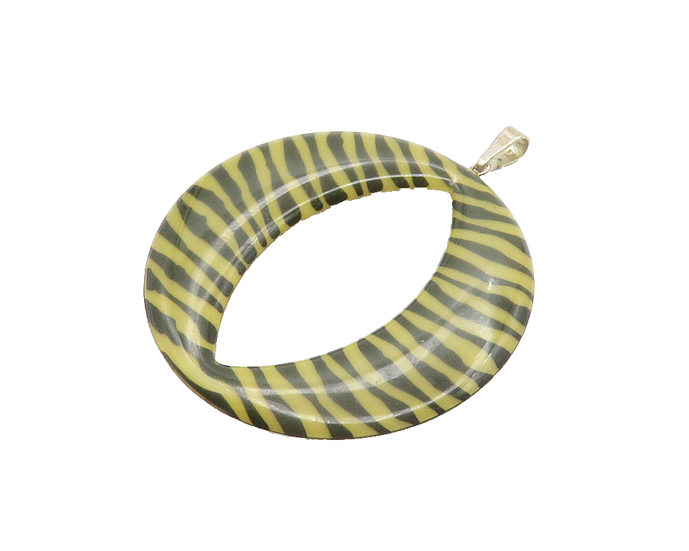 925 Sterling Silver  Vintage Enamel Striped Open Circle Drop Pendant  PT11477