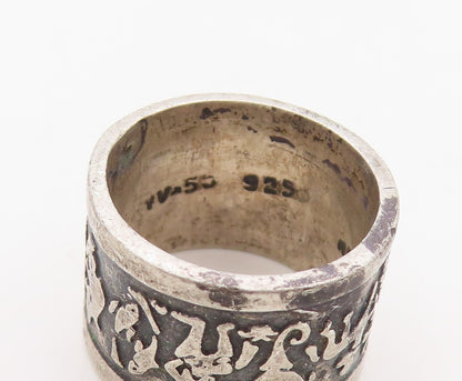 925 Sterling Silver Vintage Ring MEXICO Solid Trible Life Carved  Sz 6  RG31004