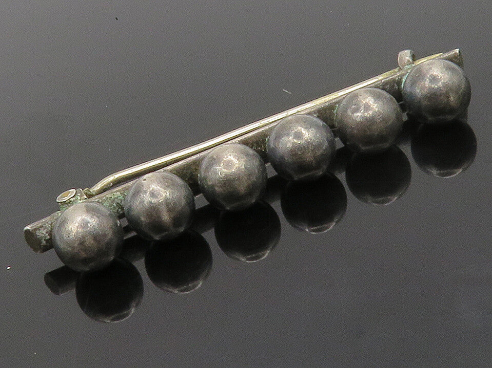 925 Sterling Silver  Vintage Oxidized Ball Bead Smooth Brooch Pin  BP5142