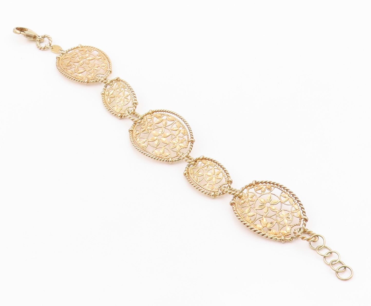 925 Sterling Silver Vintage Bracelet Gold Plated Intricate Floral Link  BT12124