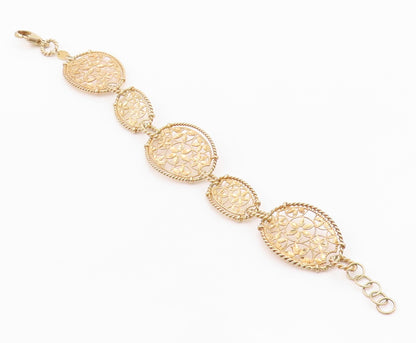 925 Sterling Silver Vintage Bracelet Gold Plated Intricate Floral Link  BT12124