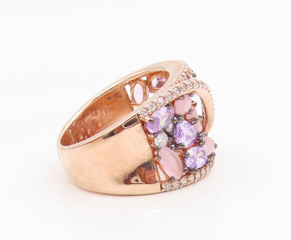 925 Sterling Silver Vintage Ring Gold Plated Multi Gemstone Band Sz 8.5 RG35389
