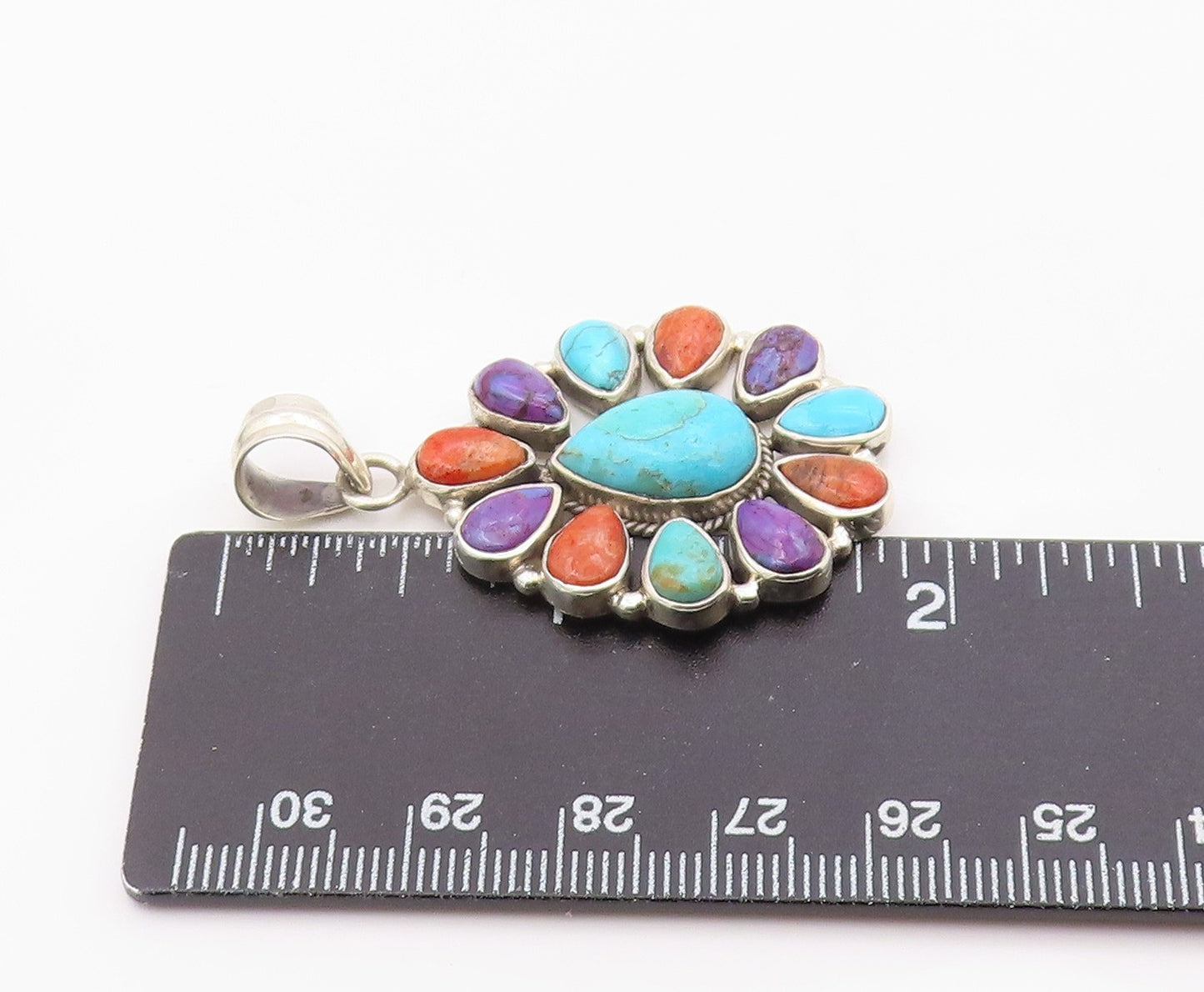 925 Sterling Silver Vintage Pendant Cabochon Gemstone Floral Cluster  PT26352