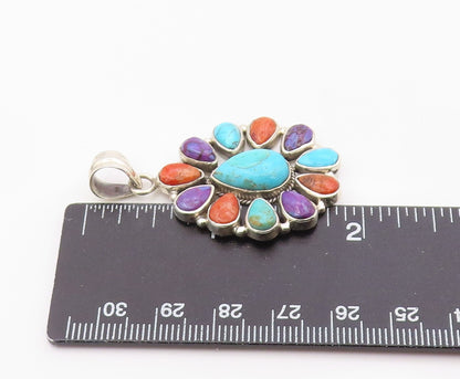 925 Sterling Silver Vintage Pendant Cabochon Gemstone Floral Cluster  PT26352