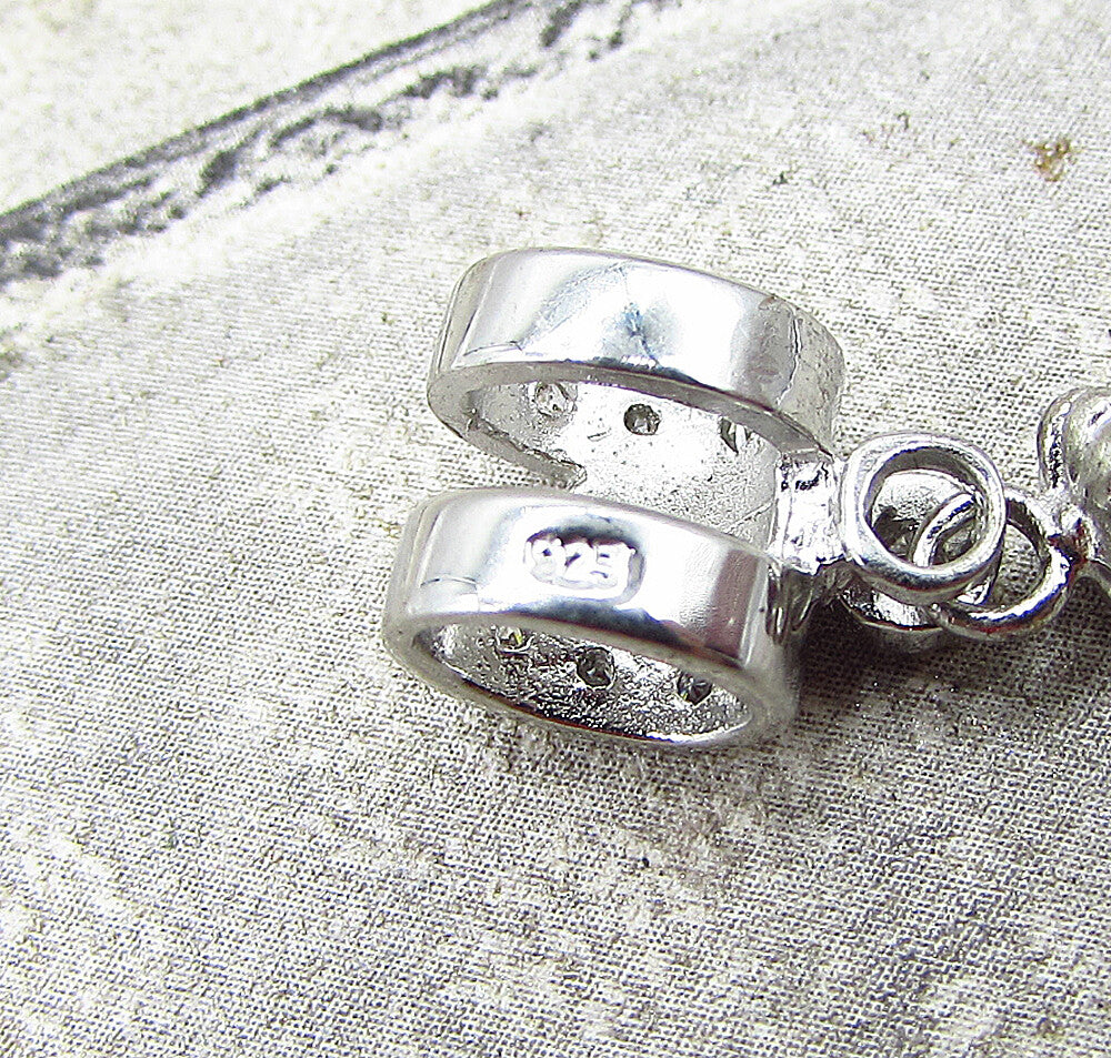 925 Silver  White Cubic Zirconia Dangling Floral Bell Slider Pendant  PT1526