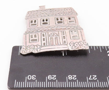 925 Sterling Silver Vintage Brooch Pin Solid Carved Family House  BP11192