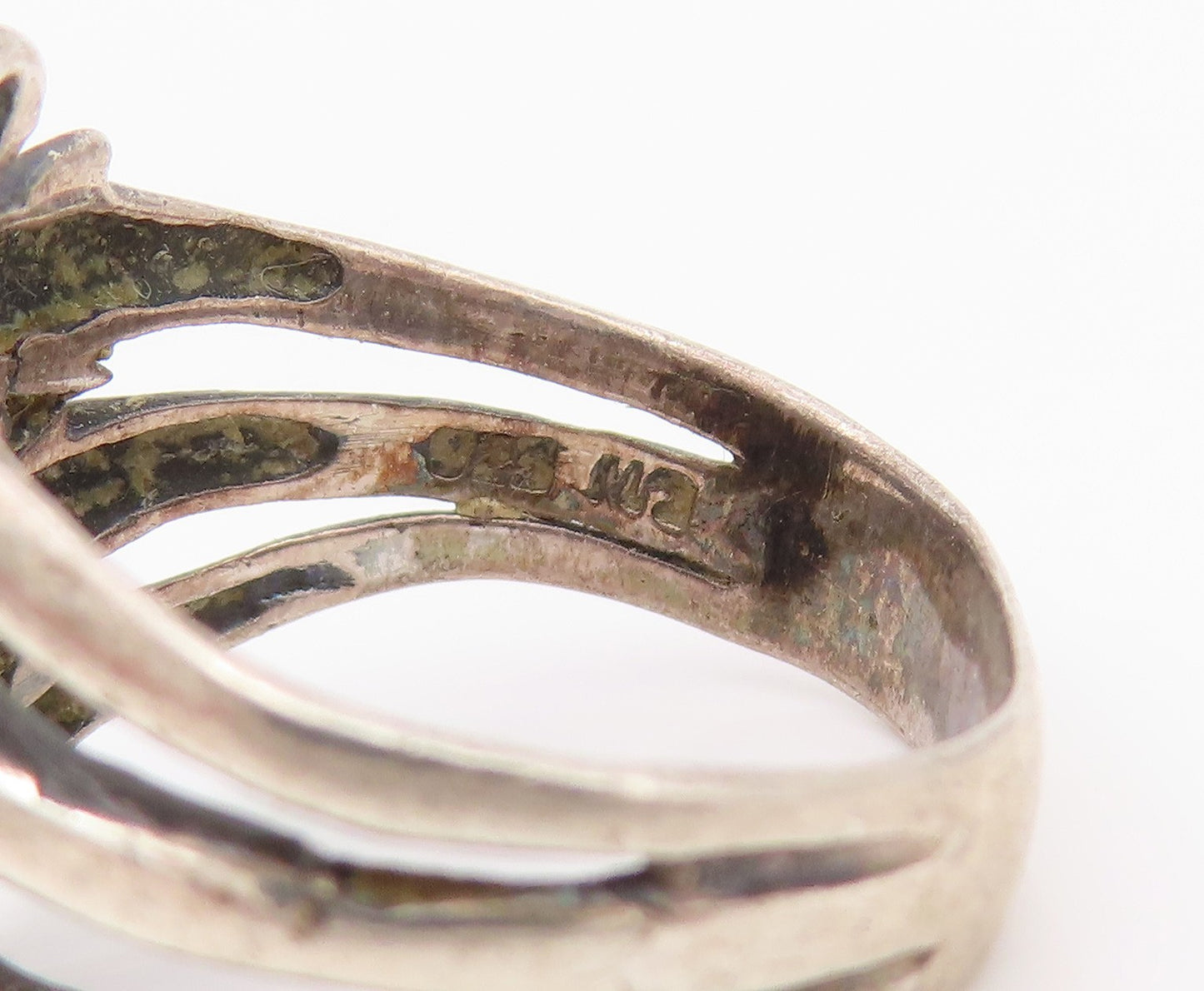 925 Sterling Silver Vintage Ring Dark Tone Bypass Diving Dolphins  Sz 9  RG33057
