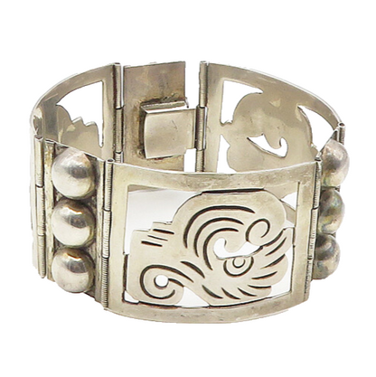 MEXICO 925 Sterling Silver  Vintage Shiny Cutout Panel Chain Bracelet  BT7093