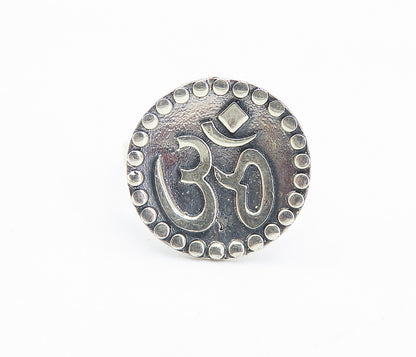 925 Sterling Silver  Om Spiritual Symbol Polished Cocktail Ring Sz 8.5  RG8477