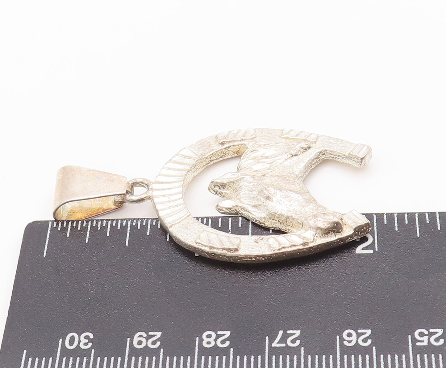 925 Sterling Silver Vintage Pendant Cutout Horse Face Framed Horse Shoe  PT22777