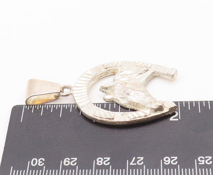 925 Sterling Silver Vintage Pendant Cutout Horse Face Framed Horse Shoe  PT22777
