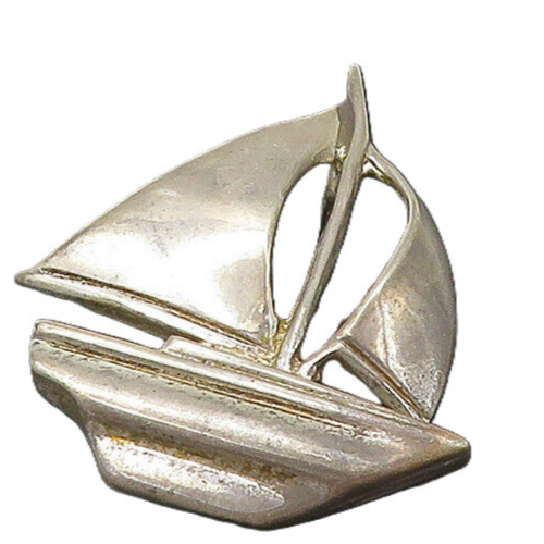 925 Sterling Silver  Vintage Shiny Smooth Sail Boat Motif Pendant  PT18331