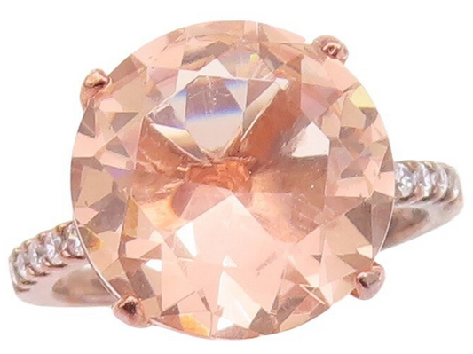 925 Sterling Silver Vintage Ring Rose Gold Plated Morganite & CZ  Sz 7  RG30170