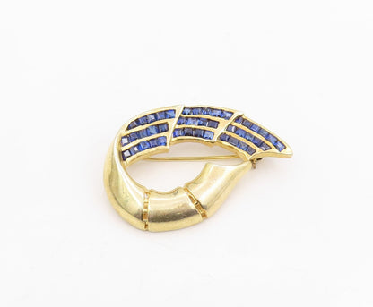 925 Sterling Silver Vintage Brooch Gold Plated Channel Set Sapphire Pin  BP12234