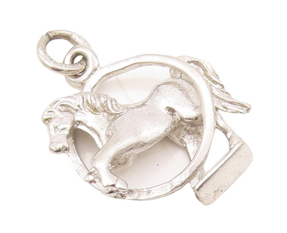 925 Sterling Silver Vintage Pendant Cutout Horse Jumping Out Of Ring  PT23619