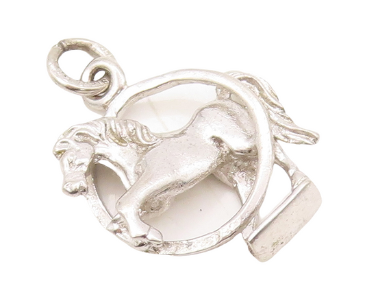 925 Sterling Silver Vintage Pendant Cutout Horse Jumping Out Of Ring  PT23619