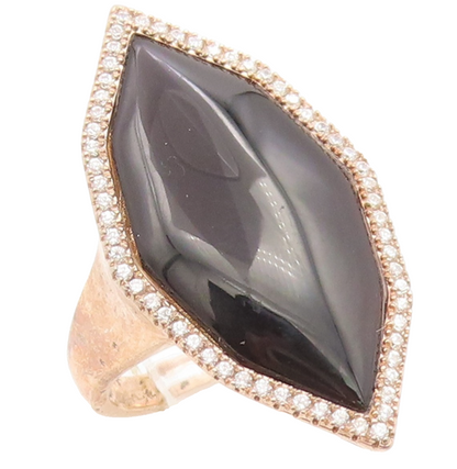 925 Sterling Silver Vintage Ring Gold Plated Marquise Cut Onyx  Sz 7  RG35992