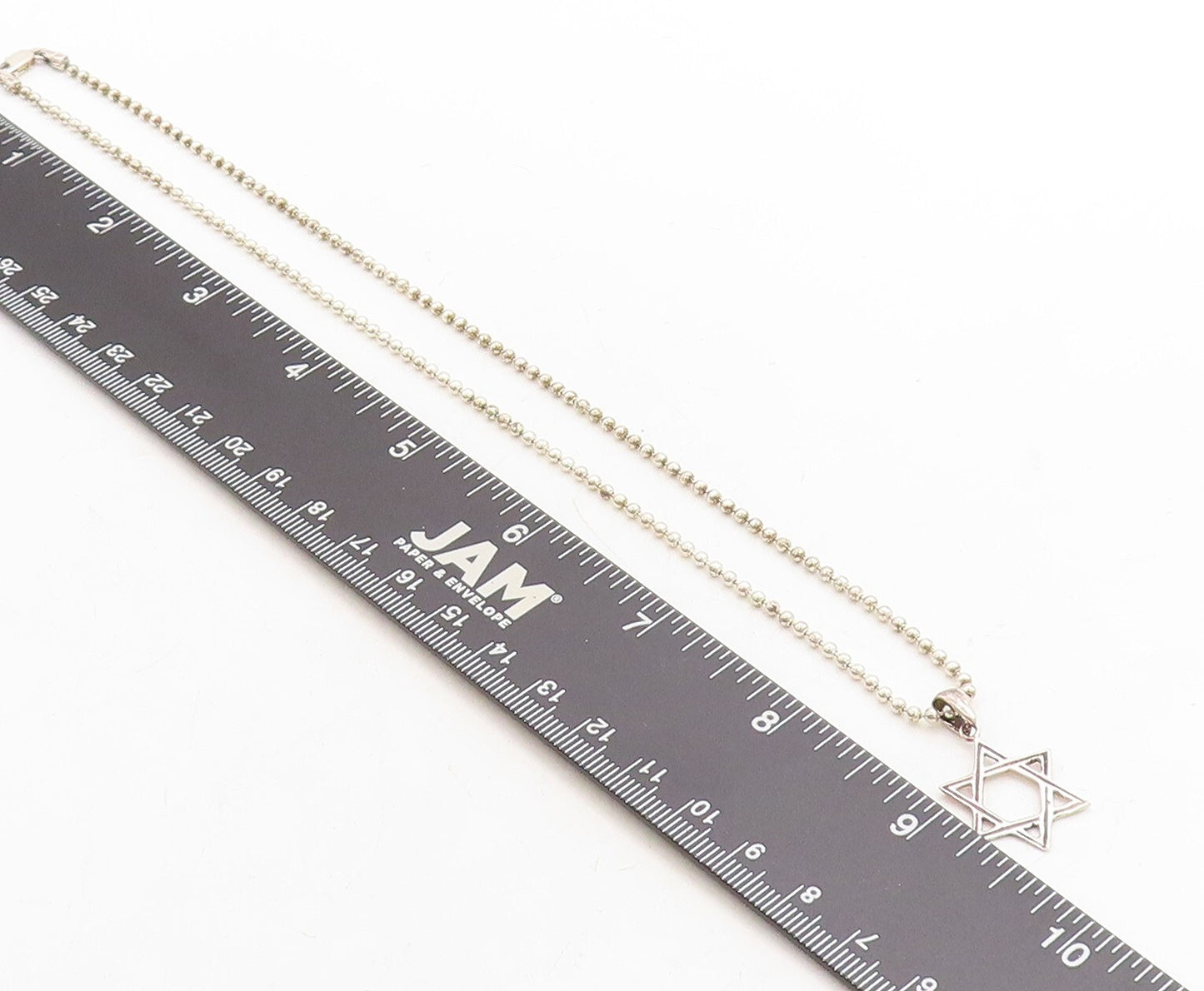 925 Sterling Silver  Vintage Shiny Open Star Of David Chain Necklace  NE1519