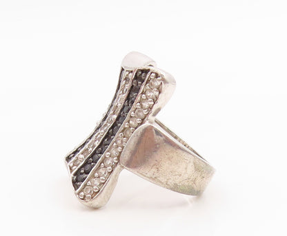 925 Sterling Silver Vintage Ring Classic Black Spinel & CZ Pave  Sz 5  RG35623