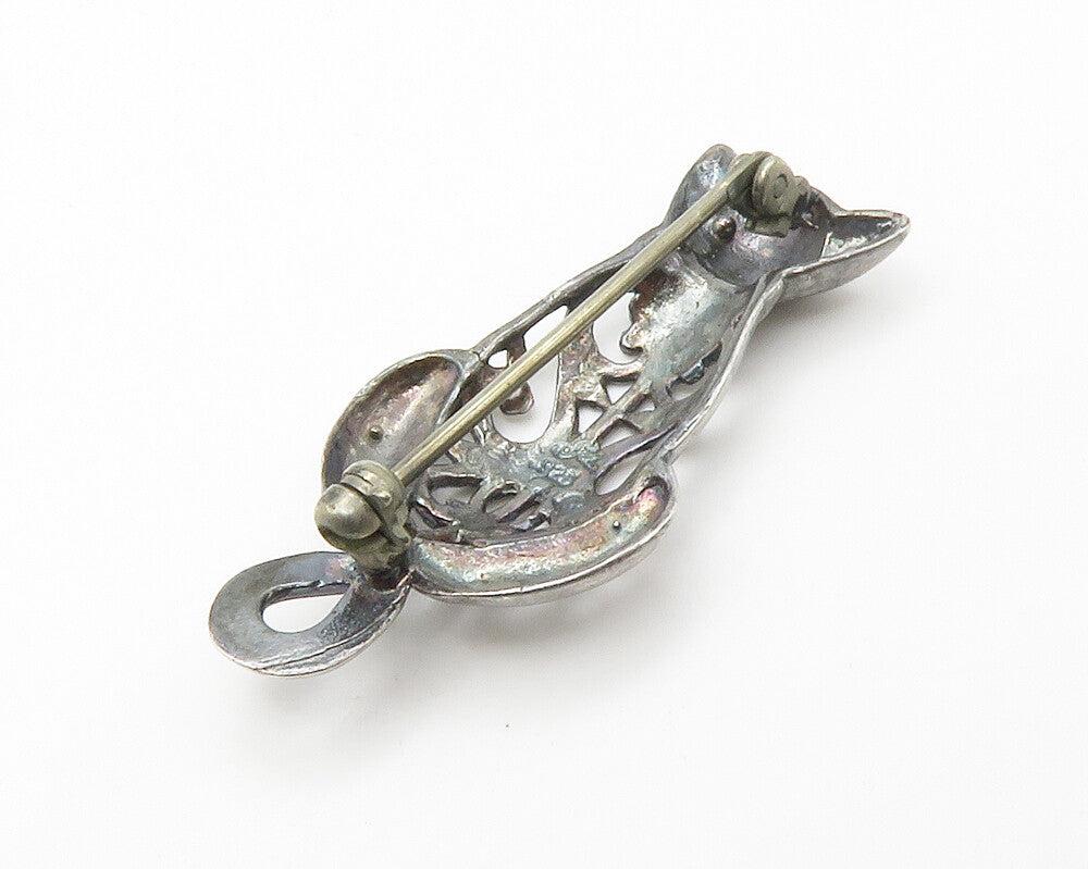 925 Sterling Silver Vintage Shiny Swirl Cutout Pattern Brooch Pin BP5569