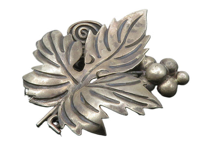MEXICO 925 Silver  Vintage Dark Tone Grape Leaf Motif Brooch Pin  BP5520