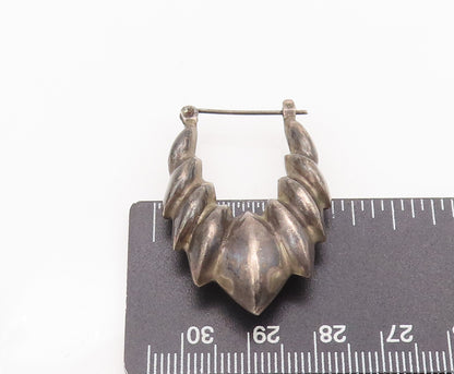 925 Sterling Silver Vintage Earrings Puffed Shrimp Effect Carved Hoops  EG12856