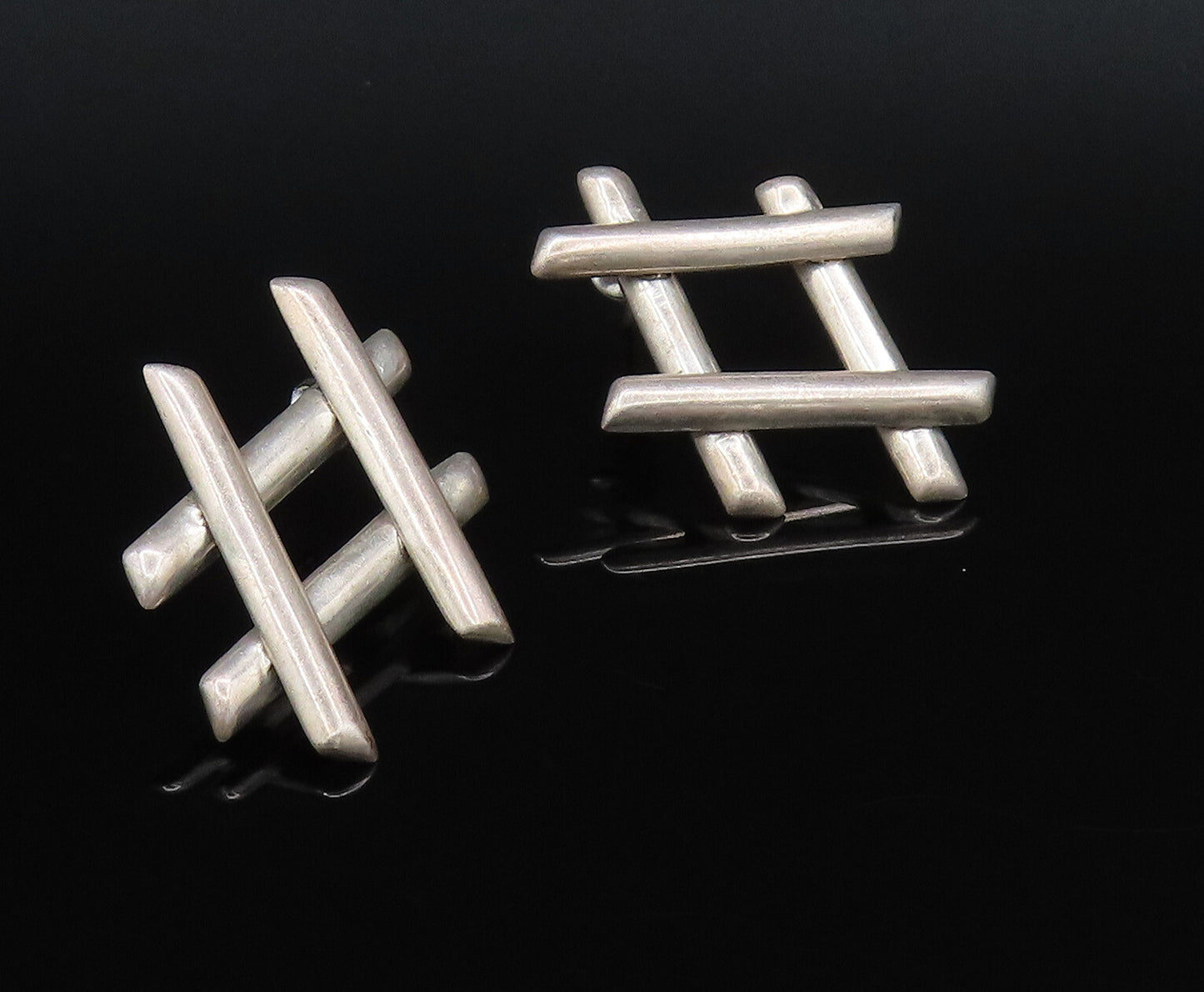 MEXICO 925 Silver  Vintage Fashion Tic Tac Toe Hashtag Stud Earrings  EG12199