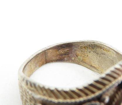 925 Sterling Silver  Vintage Petite Turquoise Twist Band Ring Sz 9  RG5242