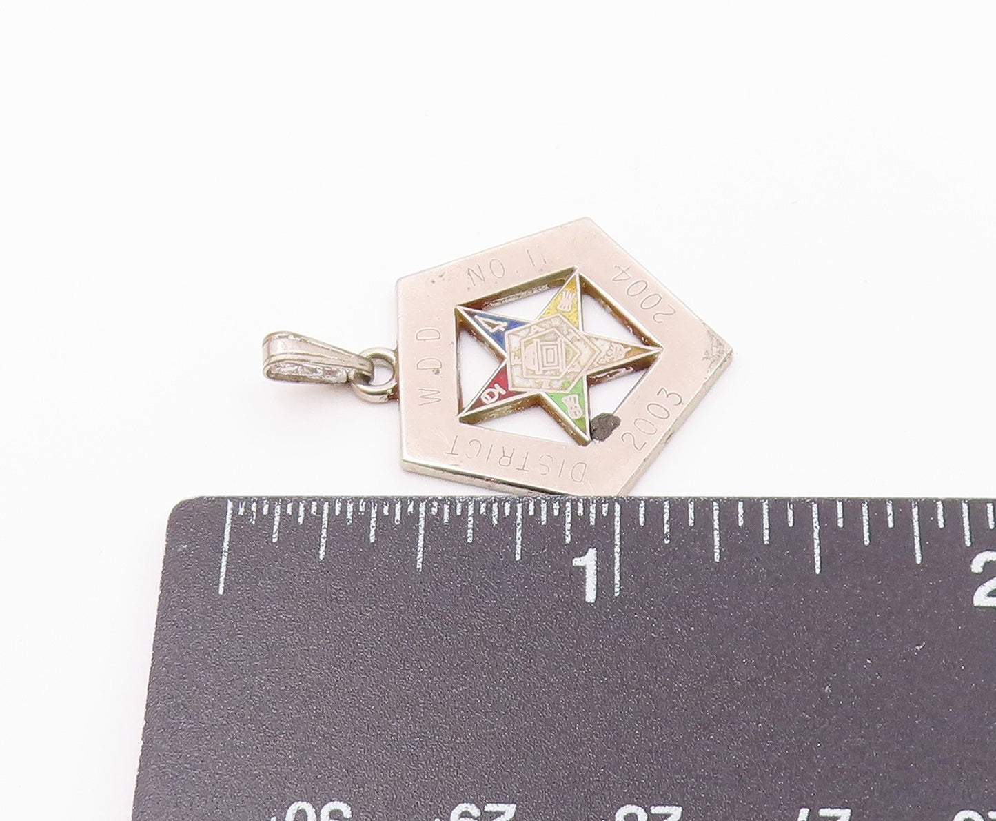 925 Sterling Silver  Vintage Shiny Enamel Detail Star Drop Pendant  PT17072