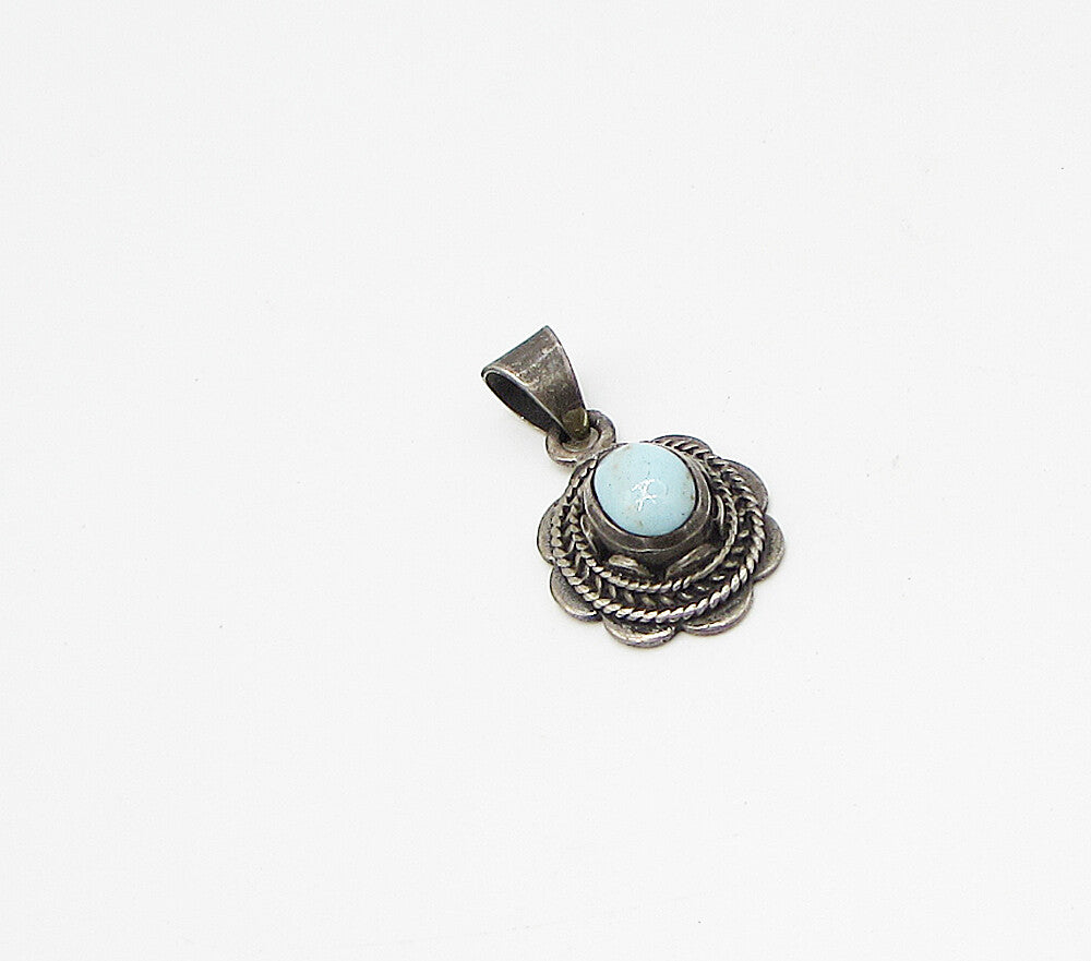 925 Sterling Silver  Vintage Bezel Set Turquoise Drop Pendant  PT2427