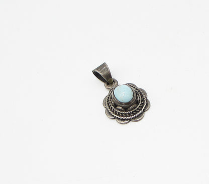 925 Sterling Silver  Vintage Bezel Set Turquoise Drop Pendant  PT2427